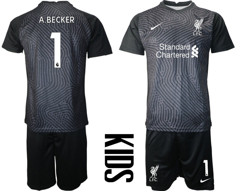 2021 Liverpool black Youth goalkeeper #1 soccer jerseys->customized soccer jersey->Custom Jersey